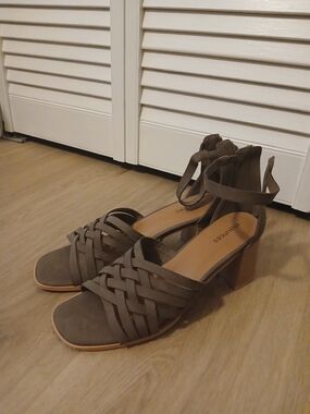 Braided Ankle-Strap Square Toe Block Heels